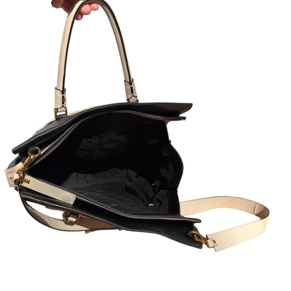 Marc by Marc Jacobs Black Cream Leather Colorblock Tote Satchel Crossbody Bag - Picture 4 of 4